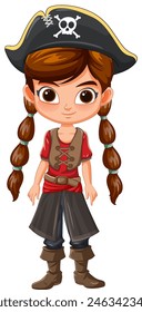 Vector illustration of a young girl dressed as a pirate