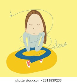 Vector illustration of a young girl with dyslexia feeling sad with his struggle