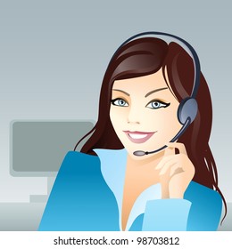 Vector illustration of a young girl with headset