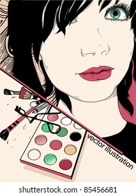 vector illustration of a young girl and make up
