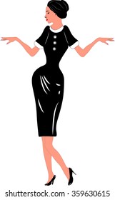 vector illustration of a young girl model looks on a white background