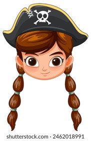 Vector illustration of a young girl in pirate hat