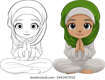 Vector illustration of a young girl praying