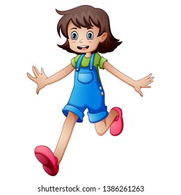 Vector illustration of a young girl running on a white background