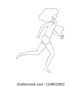 vector illustration of young girl sportswoman running isolated on white background,linear design