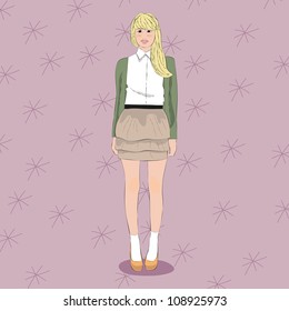 vector illustration of young girl wearing a skirt