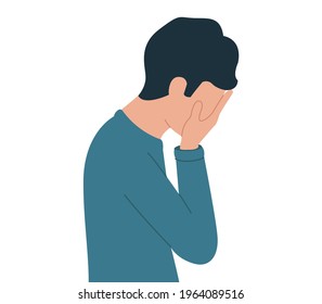 Vector illustration of a young guy in depression. Upset man. Desperate person