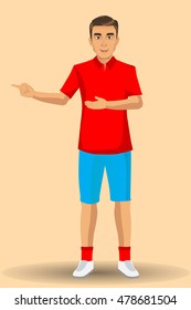 Vector illustration of a young handsome man in sport uniform , with standing position.