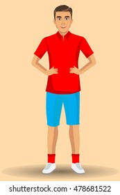 Vector illustration of a young handsome man in sport uniform , with standing position.