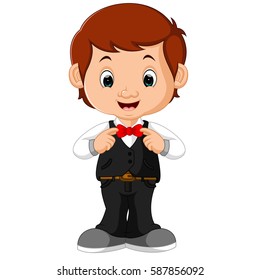 vector illustration of Young handsome waiter standing