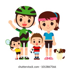 Vector illustration of young happy family characters isolated on white background.