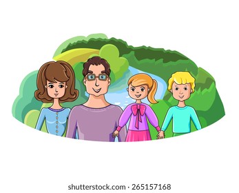 Vector illustration of young happy family posing