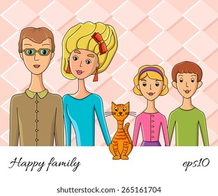 Vector illustration of young happy family posing