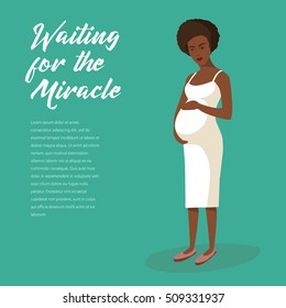 Vector illustration of a young happy pregnant african american woman