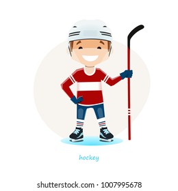 Vector illustration of young hockey player isolated on white background