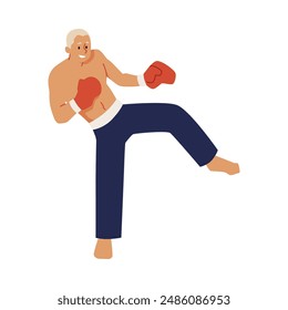 Vector illustration with young kickboxers in sportswear and gloves, training kick. A sports-themed image embodying sportsmanship on a white background