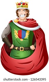 A vector illustration of a young king wearing a crown and smiling.