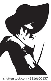 vector illustration of young lady with hat . minimalist illustration of girl 