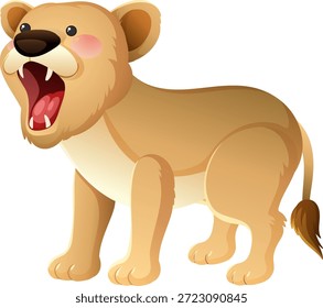 Ilustración vectorial de un cachorro de león joven rugiendo, vista lateral, colores suaves, líneas limpias