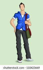 vector illustration of young male student with bag