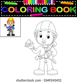 vector illustration of young man architect coloring book