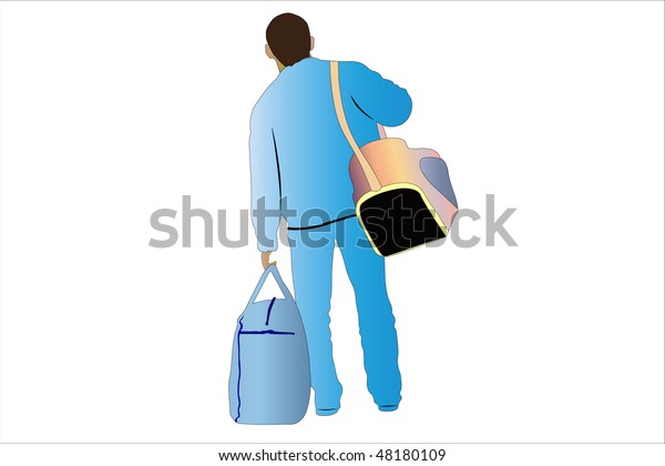 Vector Illustration Young Man Bags Stock Vector (Royalty Free) 48180109 ...