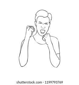 Vector illustration, young man Boxing, the young man shouts and shows his fists,linear design