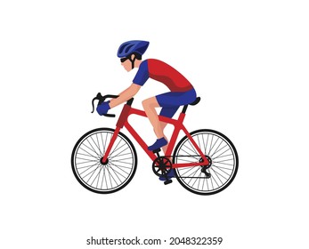 Vector illustration of young man in casual clothes riding bicycle 