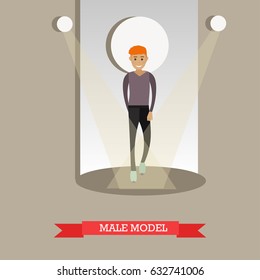 Vector illustration of young man in casual clothes. Stylishly dressed male model concept design element in flat style.