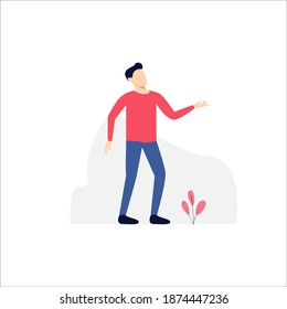Vector illustration, young man character pose, modern flat people character, Ideal for motion, graphic and web design projects

