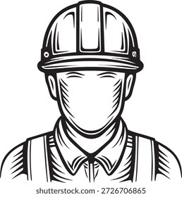 Una Ilustración vectorial de un joven trabajador de la construcción con un casco de seguridad negro y uniforme para la protección de la cabeza