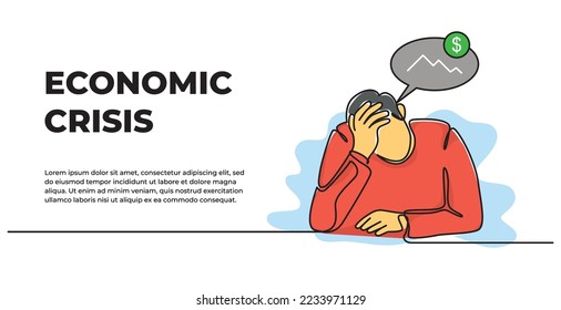 Vector illustration of young man dizzy because of economic crisis. Business, finance and investment concept design. Modern flat in continuous line style.