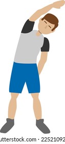 Vector illustration of a young man doing push-ups physical exercise. Aerobics and warming up to practice sports.