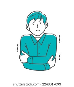 Vector illustration of a young man feeling cold