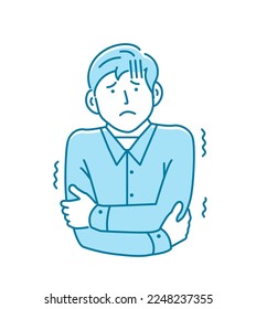 Vector illustration of a young man feeling cold