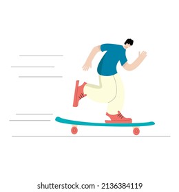 Vector illustration of young man go surfing with skateboard or surf skate.