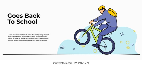 Die Vektorillustration eines jungen Mannes amüsierte sich auf einem Fahrrad. Moderne Wohnung im durchgehenden Linienstil.