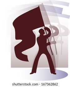 vector illustration of a young man holding a flag