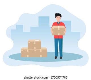 Ilustración vectorial de un joven que sostiene una orden entregada