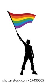 vector illustration of a young man holding a peace flag