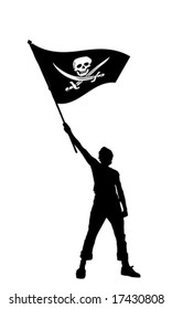 vector illustration of a young man holding a pirate flag