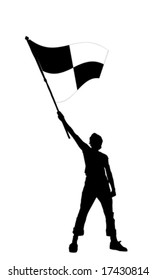 vector illustration of a young man holding a black and white checkered flag