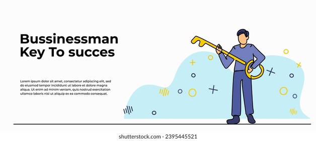 Vector illustration of young man holding keys. Modern flat in continuous line style.