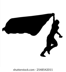 Una Ilustración vectorial de un joven sosteniendo una bandera negra con espacio para texto personalizable. No se utiliza malla en este diseño.