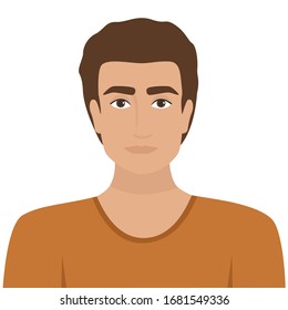 Vector illustration of a young man Isolated on a white background. Cartoon portrait of a boy with dark hair