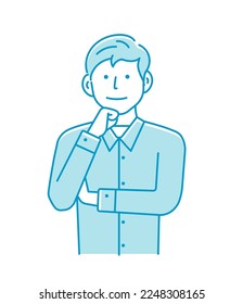 Vector illustration of a young man listening and thinking (positive image)