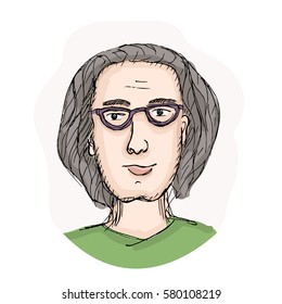 Imagen vectorial de un joven con el pelo alto. avatar vectorial de dibujos animados. Ilustración de un joven dibujado a mano por vectores