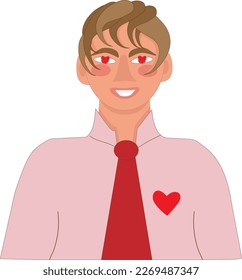 vector illustration of a young man in love in a shirt and tie