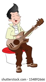 Vector illustration of young man playing guitar.