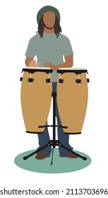 vector illustration of young man plays congas 